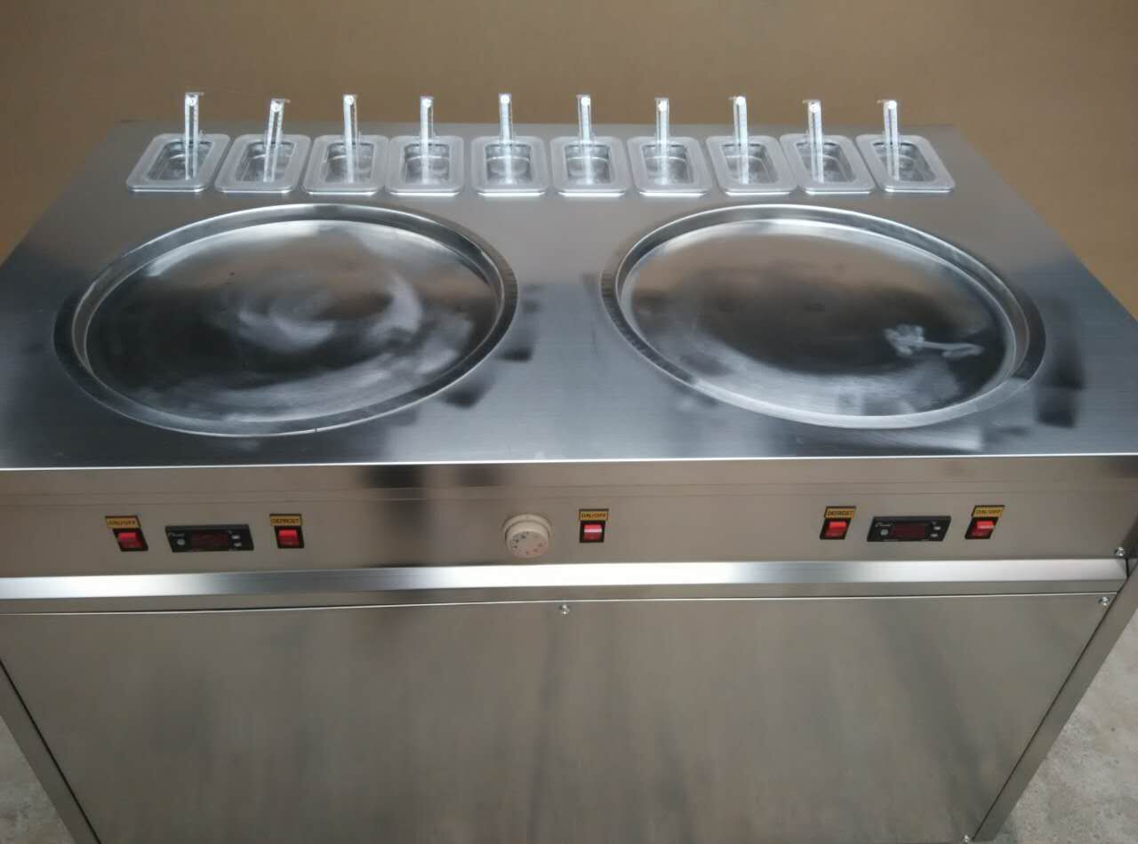 New Double Pan With 10 Precooling Pans Flat Pan Ice Cream Machine