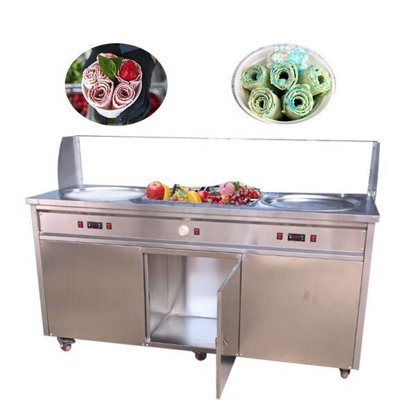 2020 CE Stainless Steel Waffle Bowls Double Pan Rolled Ice Cream Thai Fried Ice Cream Machine